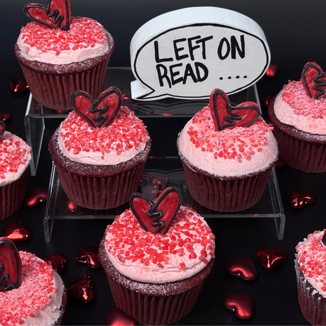 Jumbo cupcake multiple, red velvet, left on read, bakery in abilene texas, cupcake delivery.